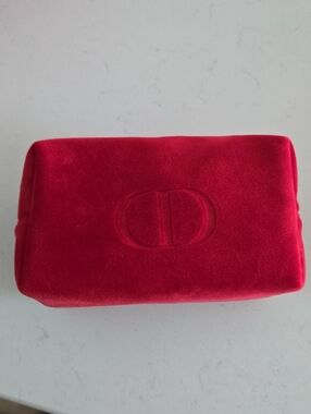 New never used DIOR velour bag zipper pouch CD True Red  ♥️  7 X 4 In